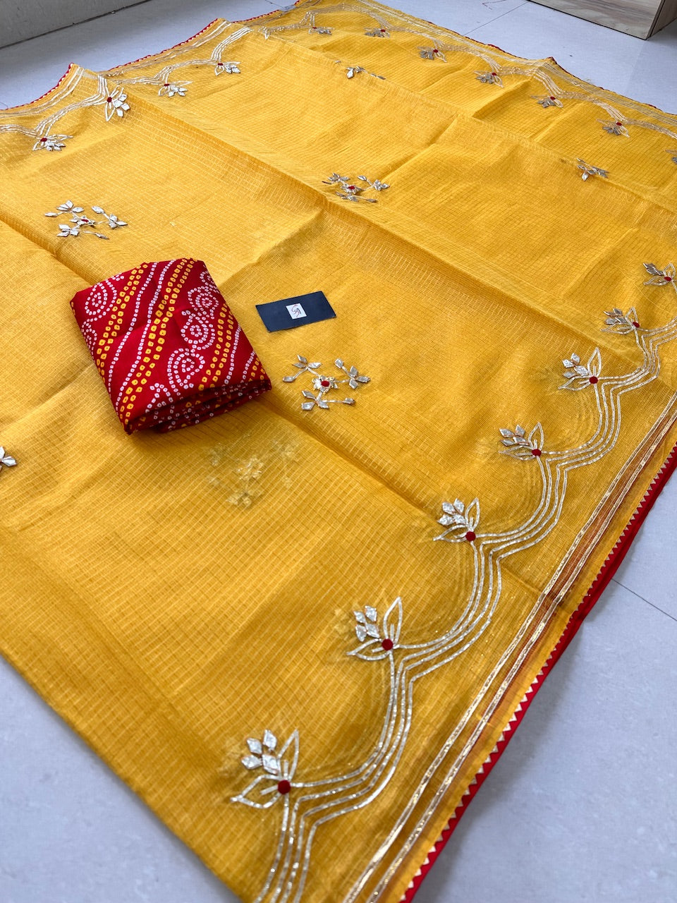 Jaipuri Gota Patti Embroidered Kota Cotton Tissue Doria Saree