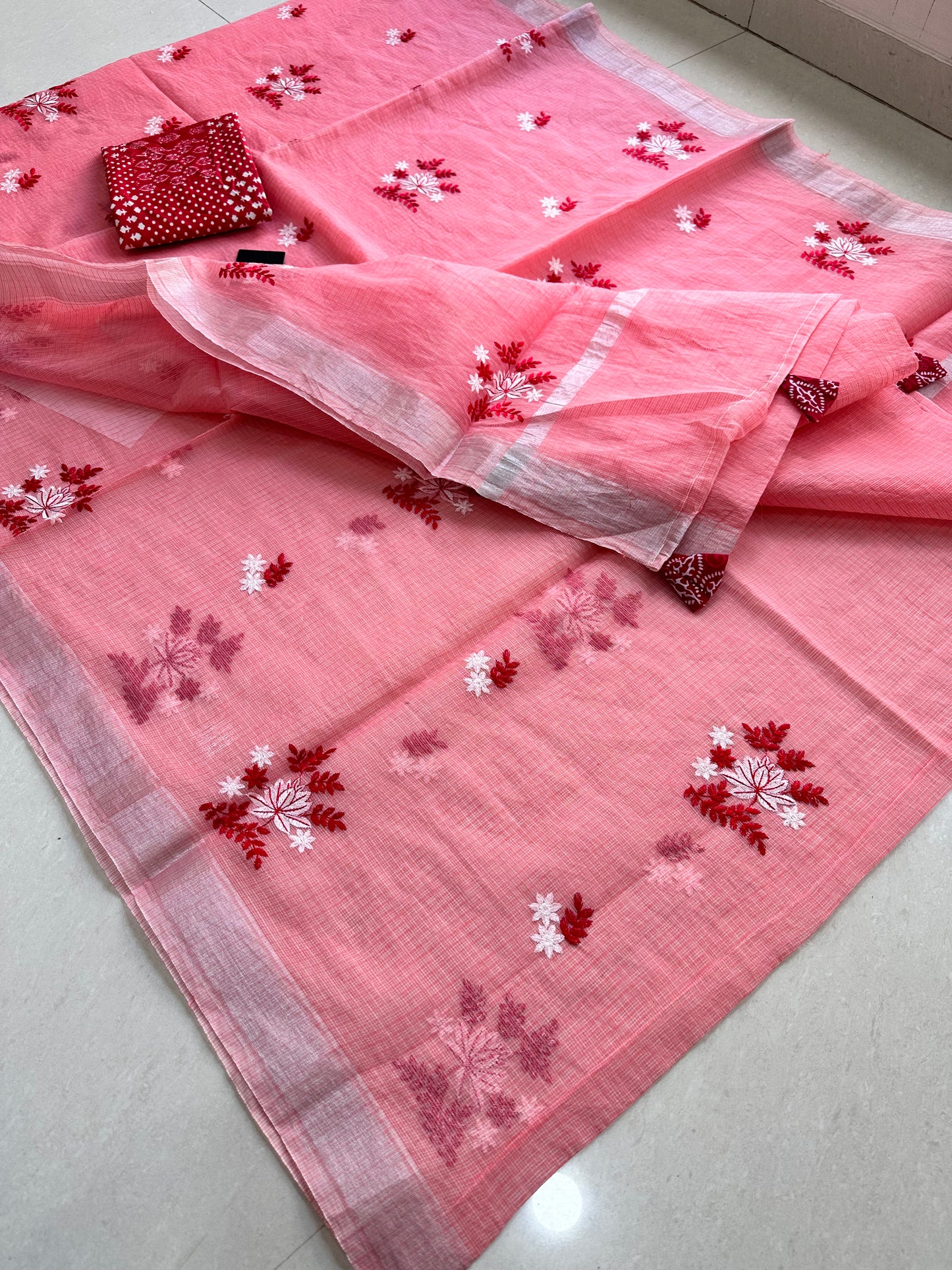 Embroidered Kota Cotton Doria Saree