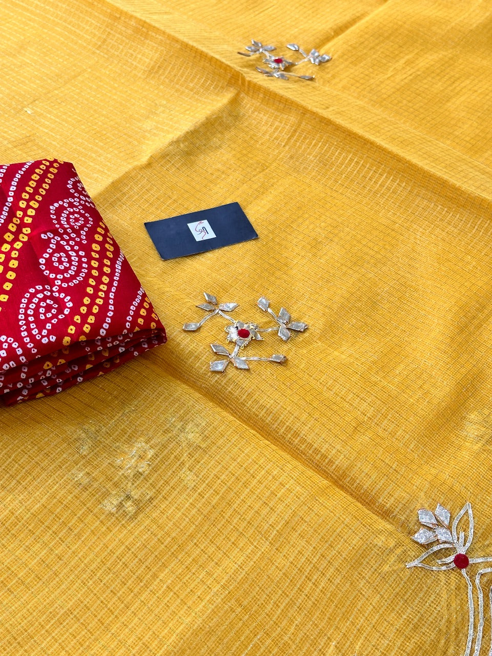 Jaipuri Gota Patti Embroidered Kota Cotton Tissue Doria Saree