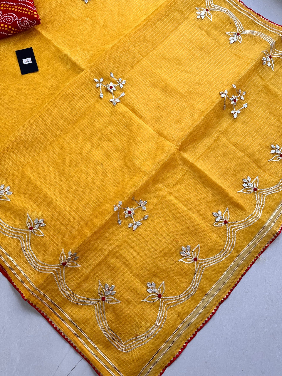 Jaipuri Gota Patti Embroidered Kota Cotton Tissue Doria Saree