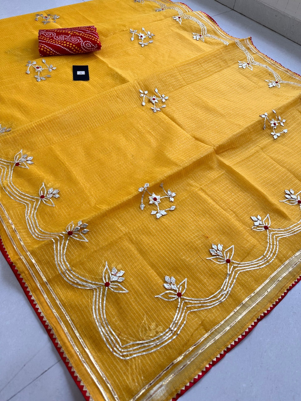 Jaipuri Gota Patti Embroidered Kota Cotton Tissue Doria Saree