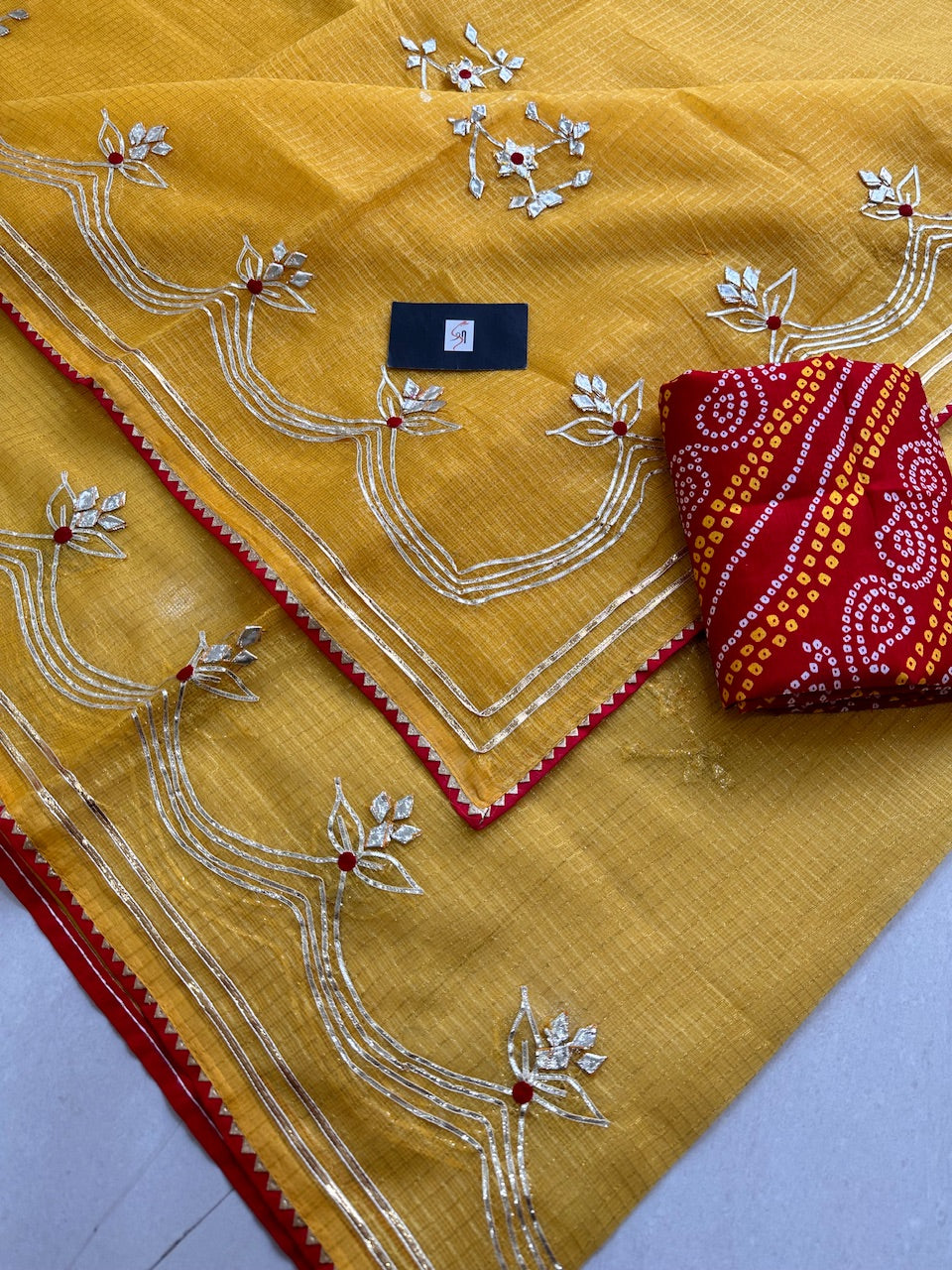 Jaipuri Gota Patti Embroidered Kota Cotton Tissue Doria Saree