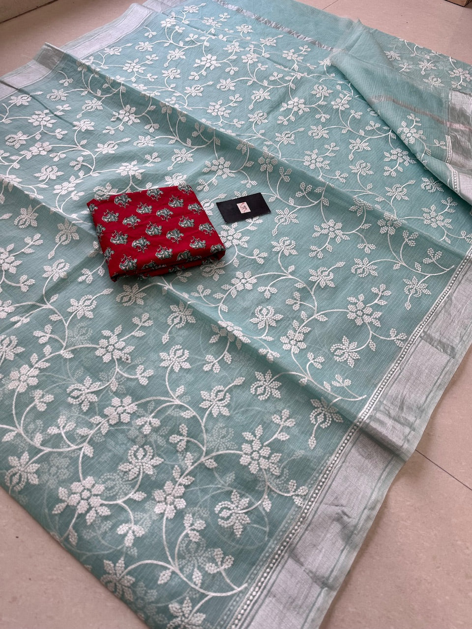 Embroidered Kota Cotton Doria Saree