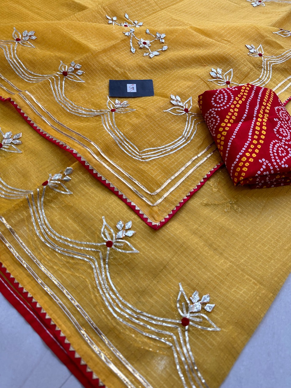 Jaipuri Gota Patti Embroidered Kota Cotton Tissue Doria Saree