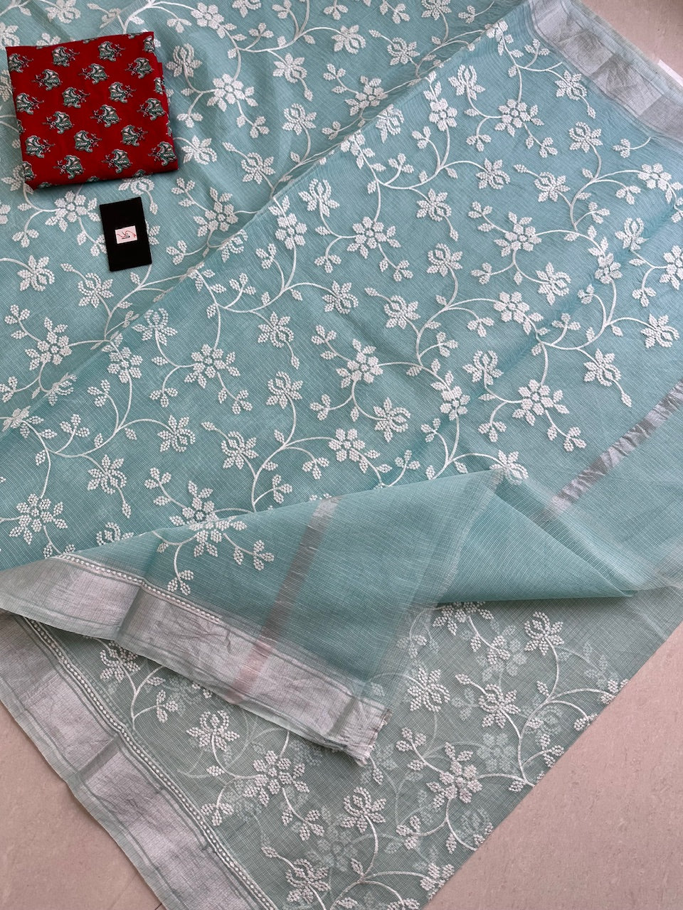 Embroidered Kota Cotton Doria Saree