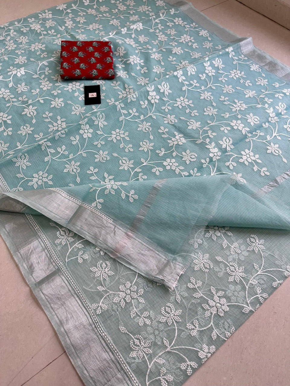 Embroidered Kota Cotton Doria Saree