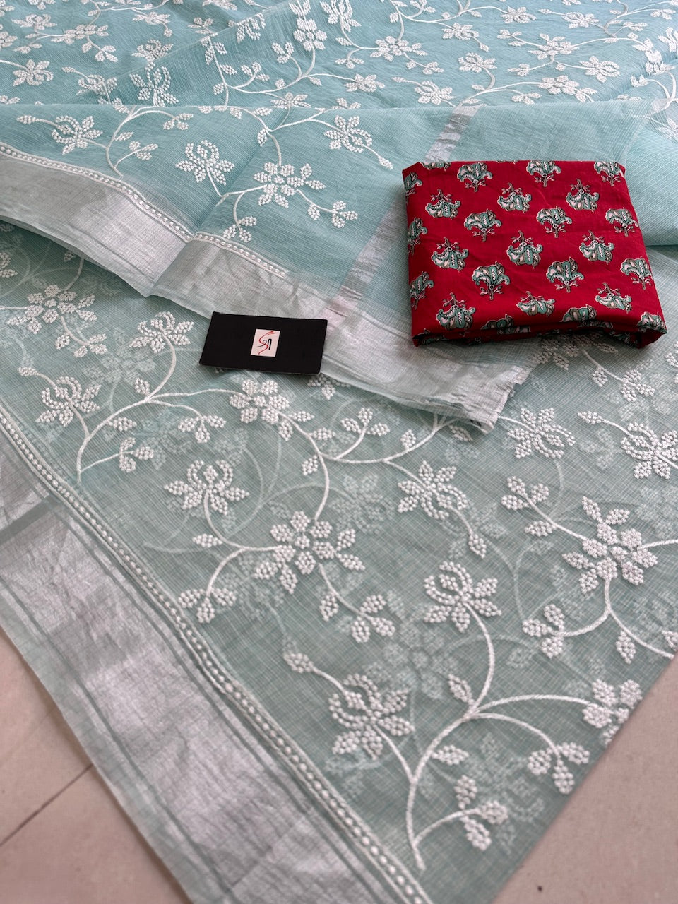 Embroidered Kota Cotton Doria Saree