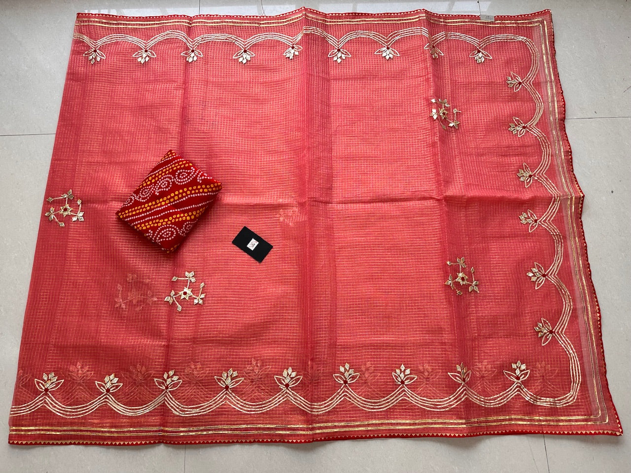 Jaipuri Gota Patti Embroidered Kota Cotton Tissue Doria Saree