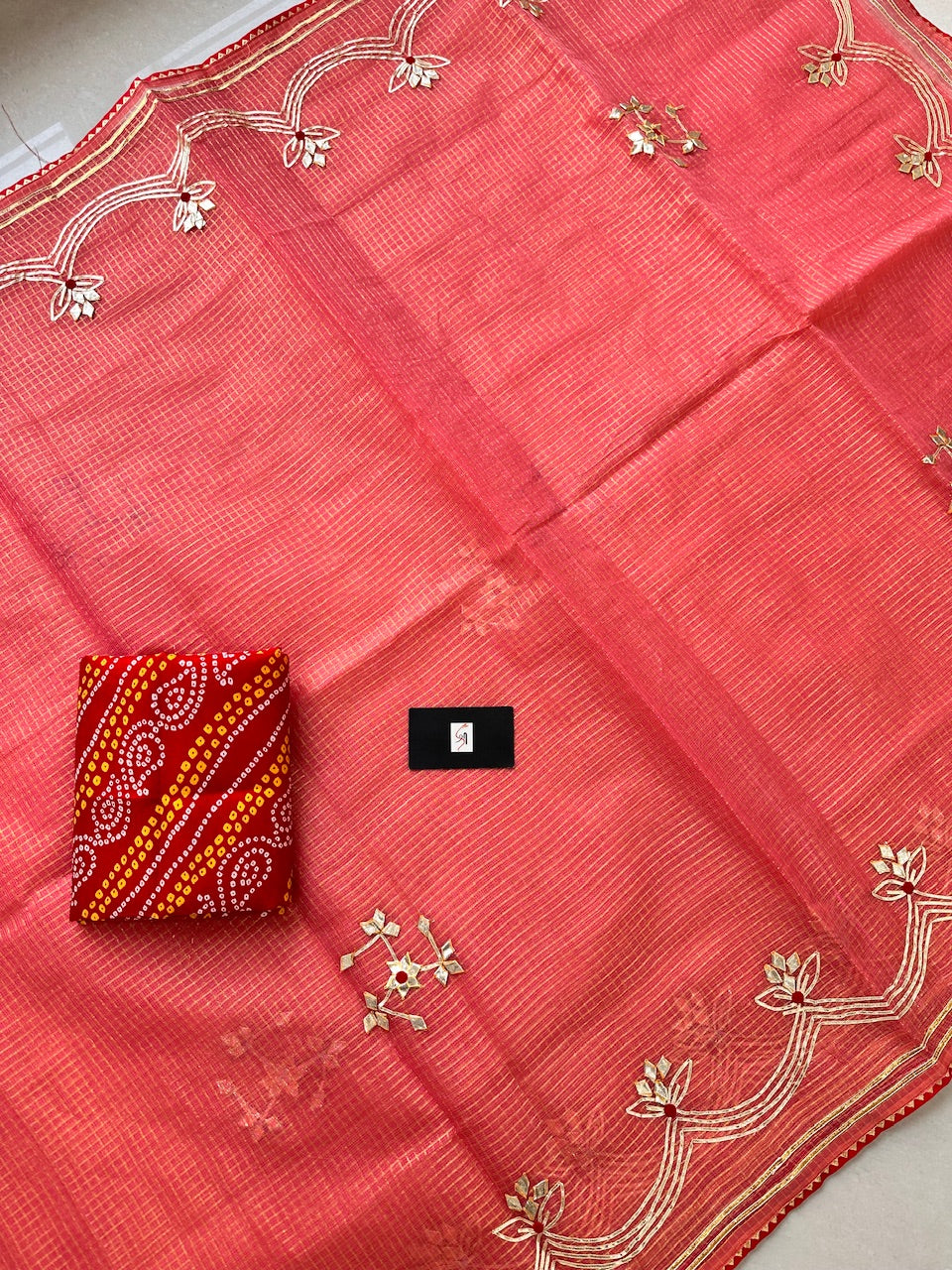 Jaipuri Gota Patti Embroidered Kota Cotton Tissue Doria Saree