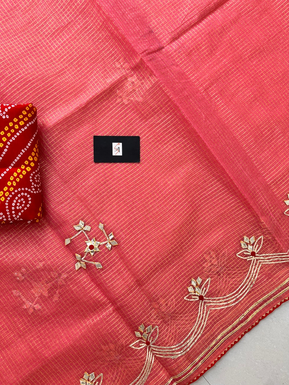 Jaipuri Gota Patti Embroidered Kota Cotton Tissue Doria Saree