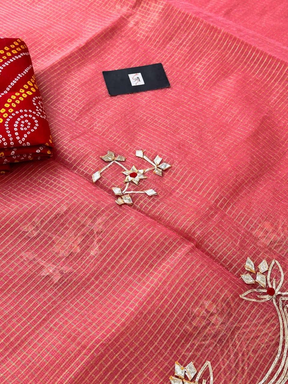 Jaipuri Gota Patti Embroidered Kota Cotton Tissue Doria Saree