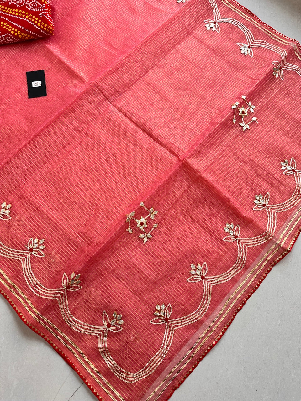 Jaipuri Gota Patti Embroidered Kota Cotton Tissue Doria Saree