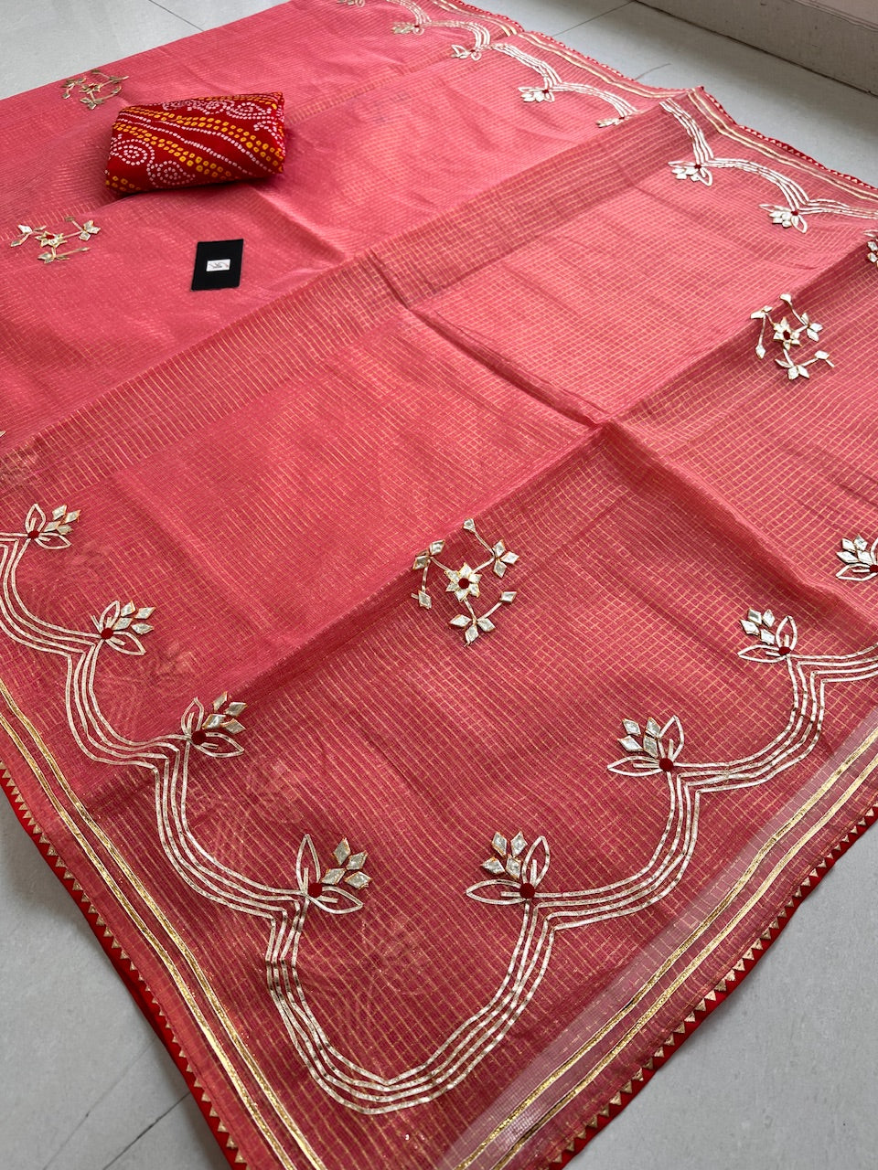 Jaipuri Gota Patti Embroidered Kota Cotton Tissue Doria Saree