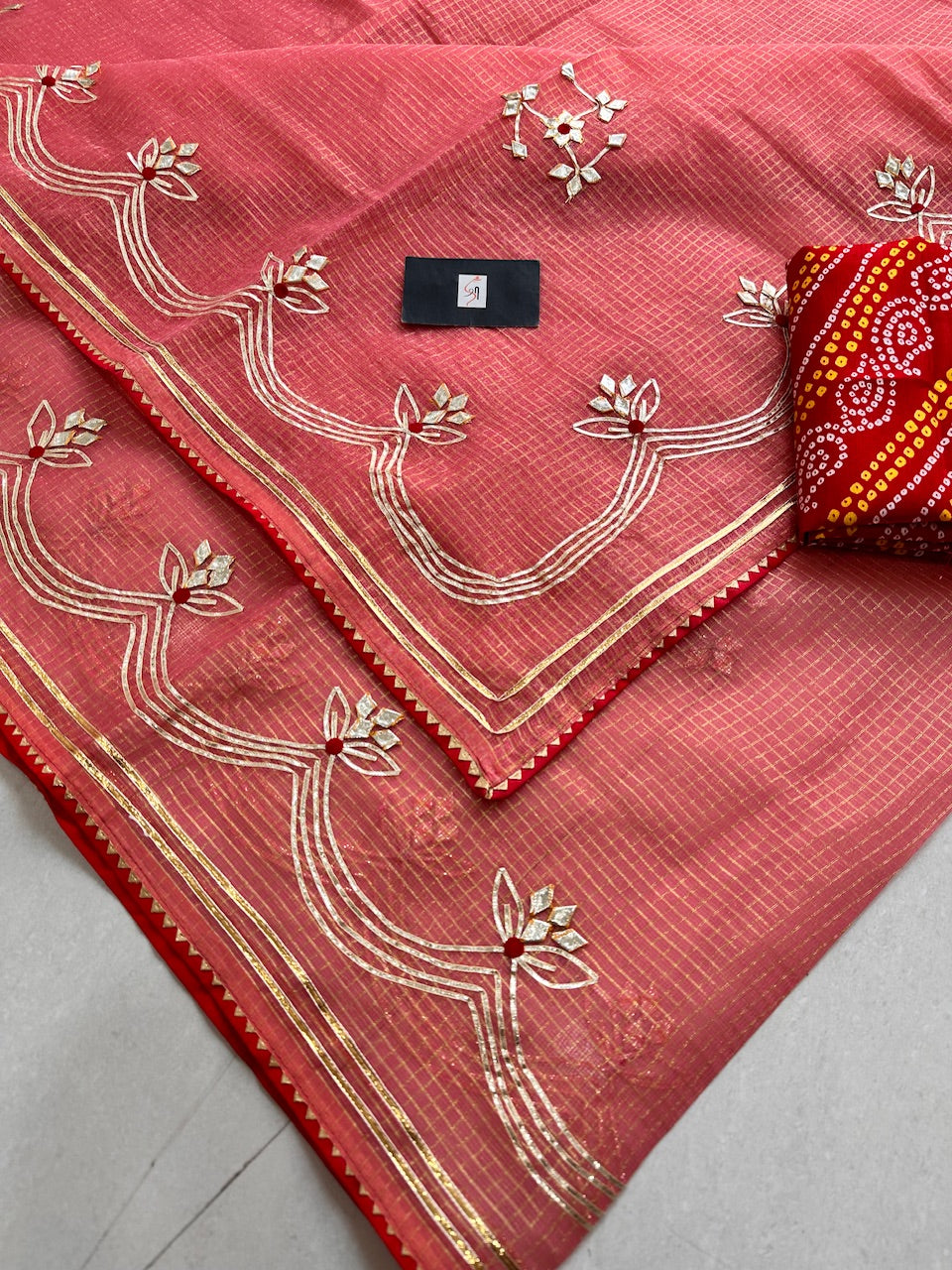 Jaipuri Gota Patti Embroidered Kota Cotton Tissue Doria Saree