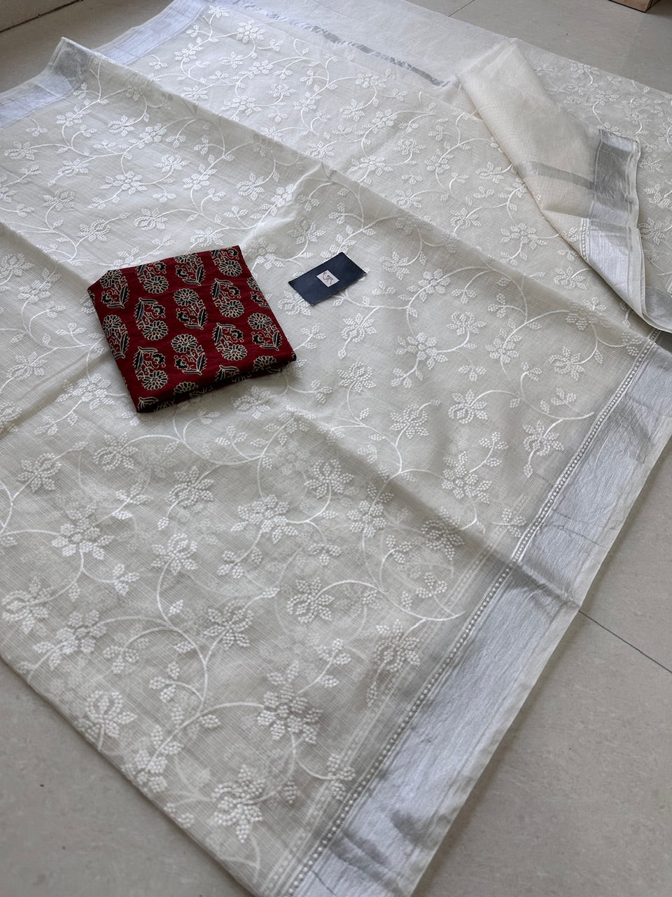 Embroidered Kota Cotton Doria Saree