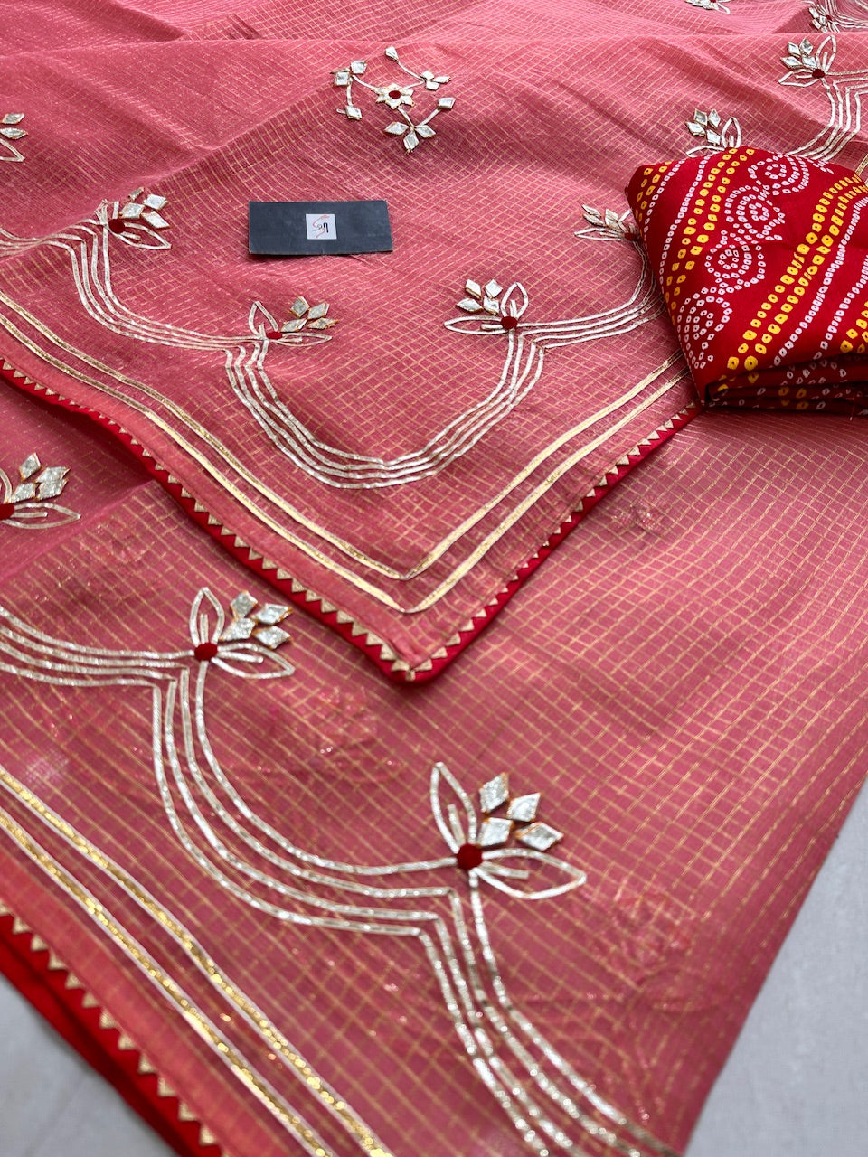 Jaipuri Gota Patti Embroidered Kota Cotton Tissue Doria Saree