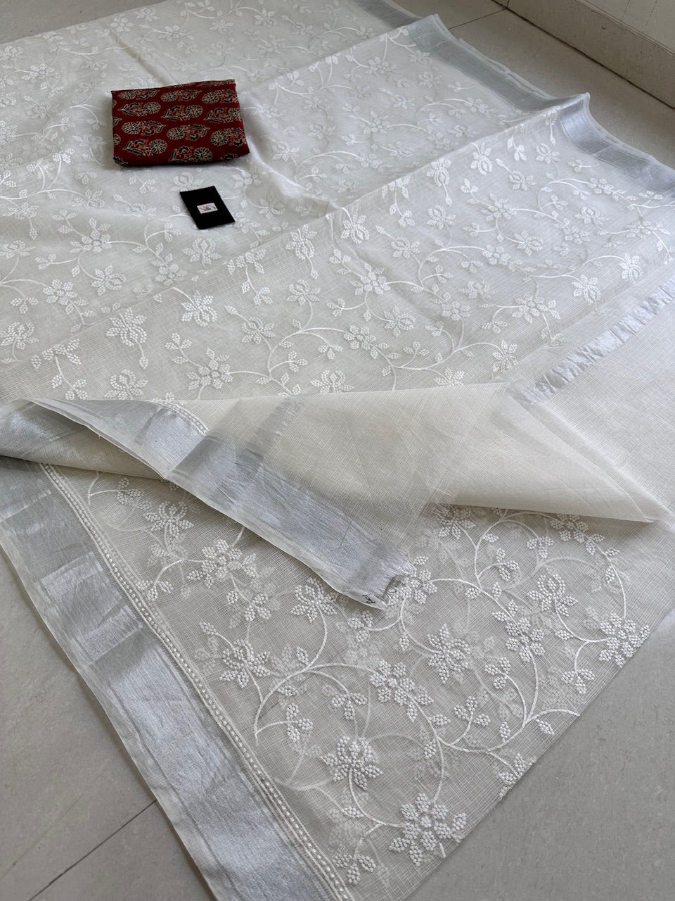 Embroidered Kota Cotton Doria Saree