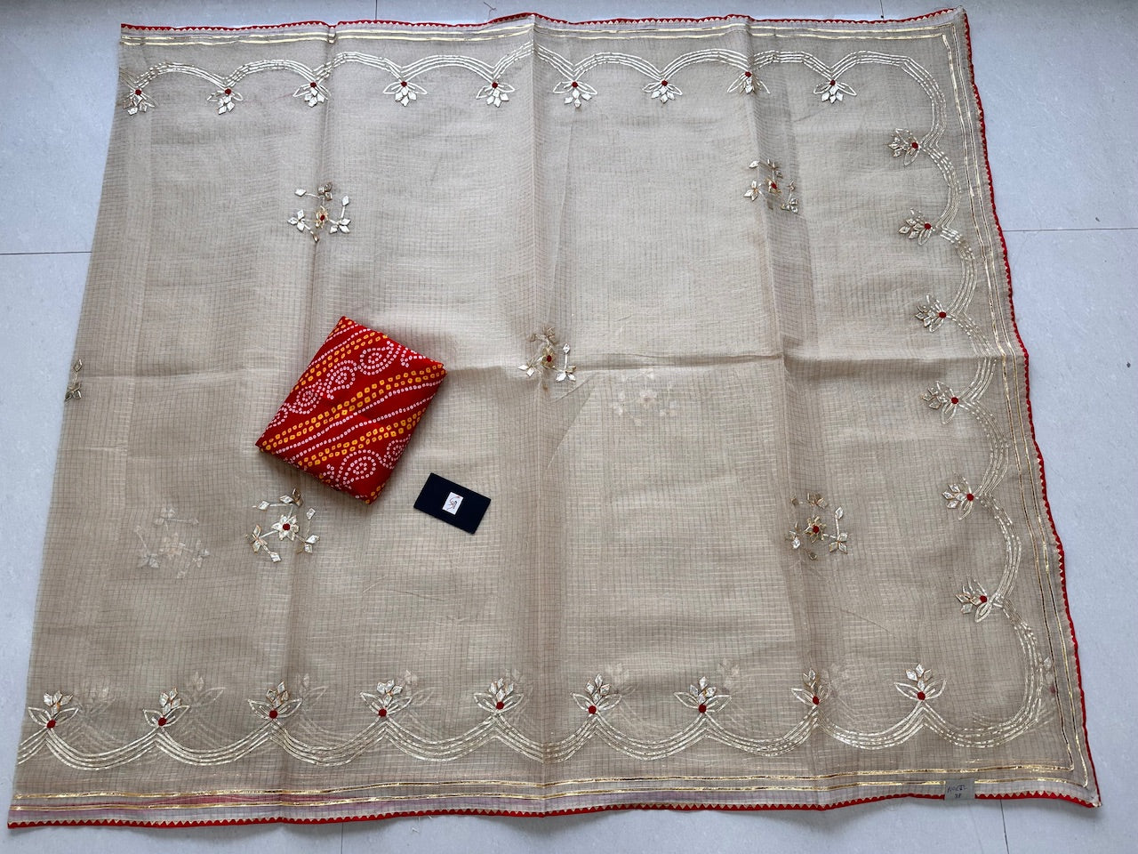 Jaipuri Gota Patti Embroidered Kota Cotton Tissue Doria Saree