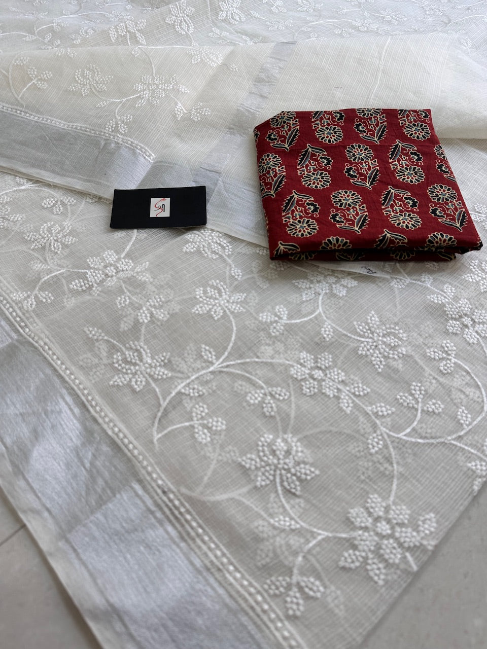 Embroidered Kota Cotton Doria Saree