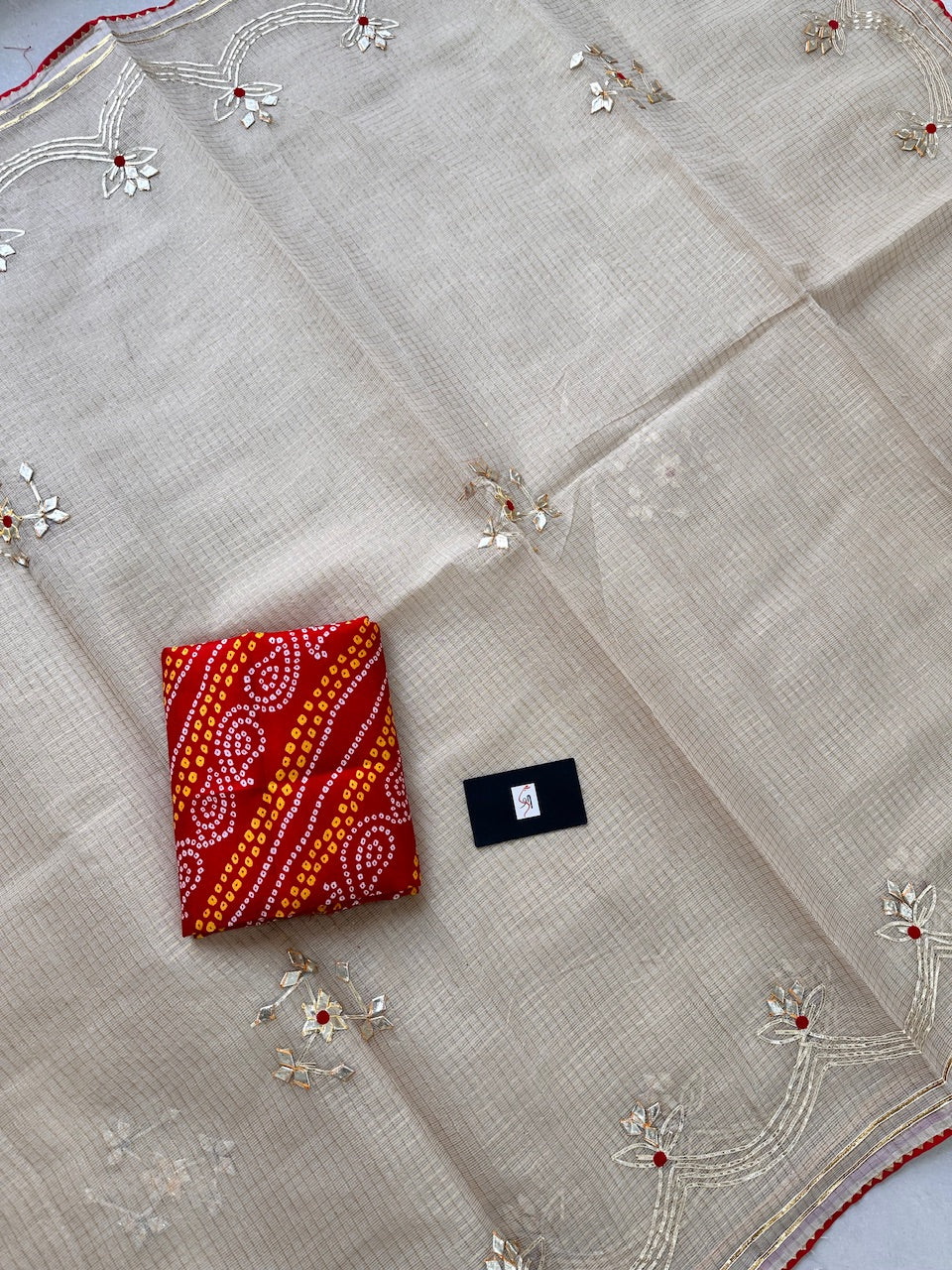 Jaipuri Gota Patti Embroidered Kota Cotton Tissue Doria Saree