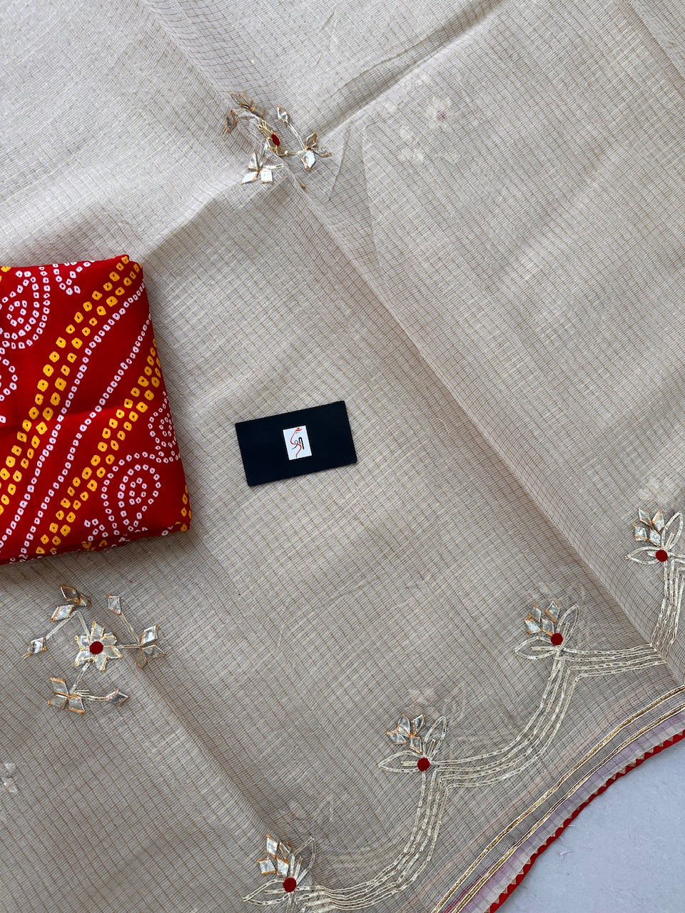 Jaipuri Gota Patti Embroidered Kota Cotton Tissue Doria Saree