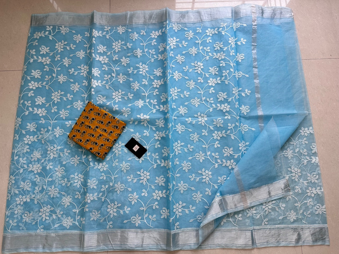 Embroidered Kota Cotton Doria Saree