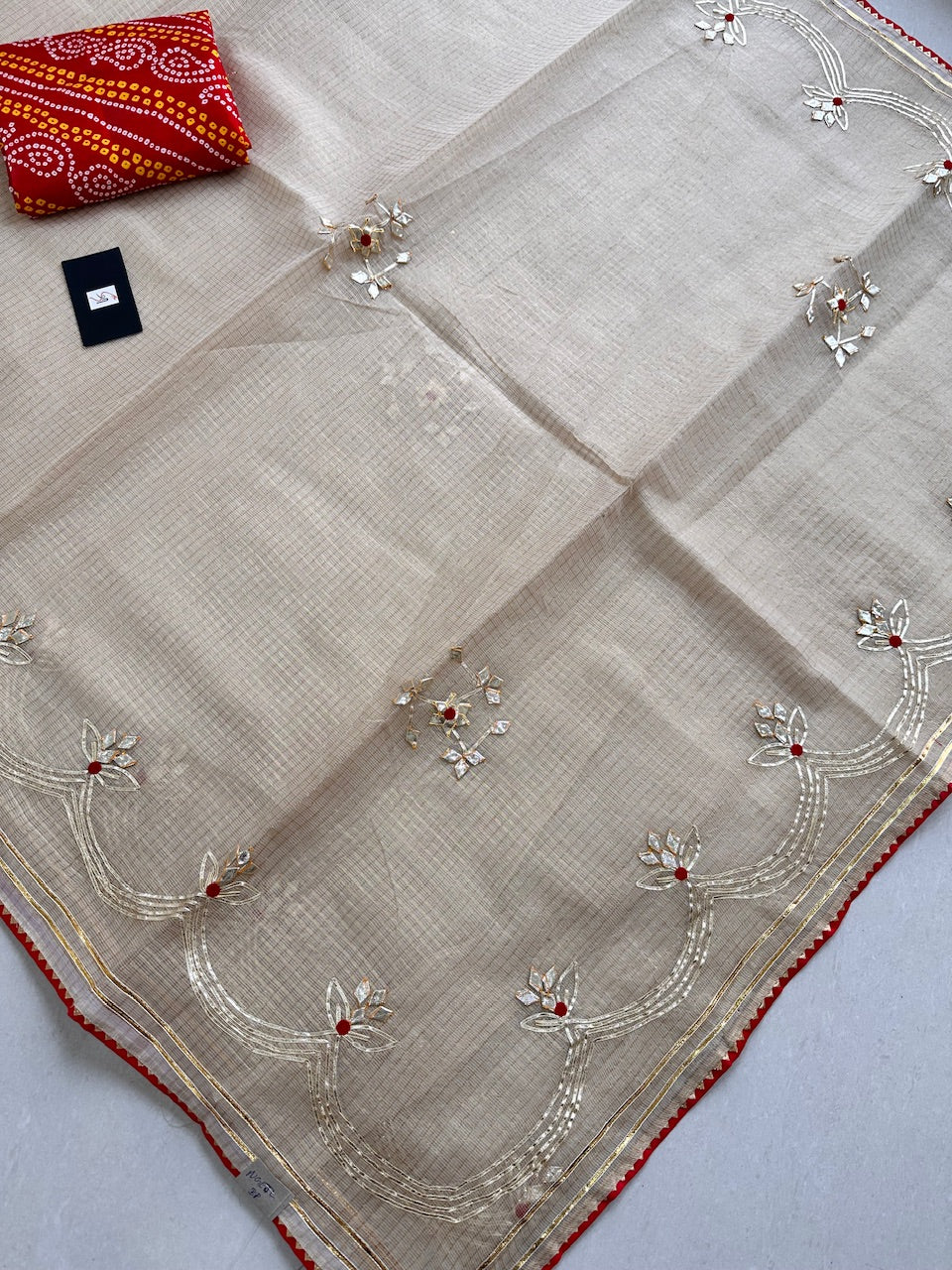 Jaipuri Gota Patti Embroidered Kota Cotton Tissue Doria Saree