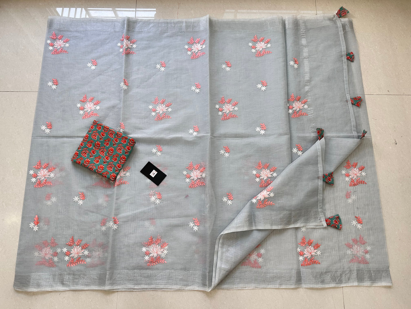 Embroidered Kota Cotton Doria Saree