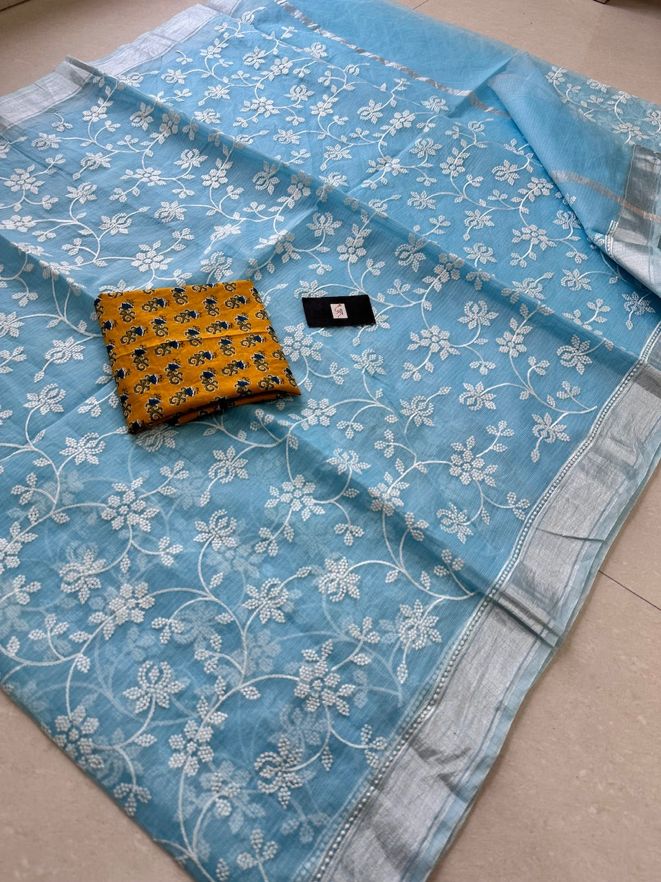 Embroidered Kota Cotton Doria Saree