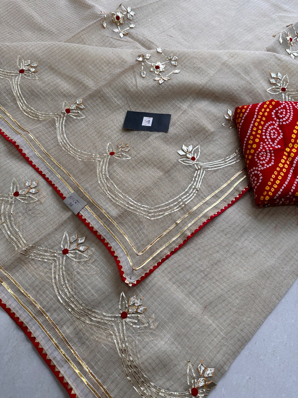 Jaipuri Gota Patti Embroidered Kota Cotton Tissue Doria Saree