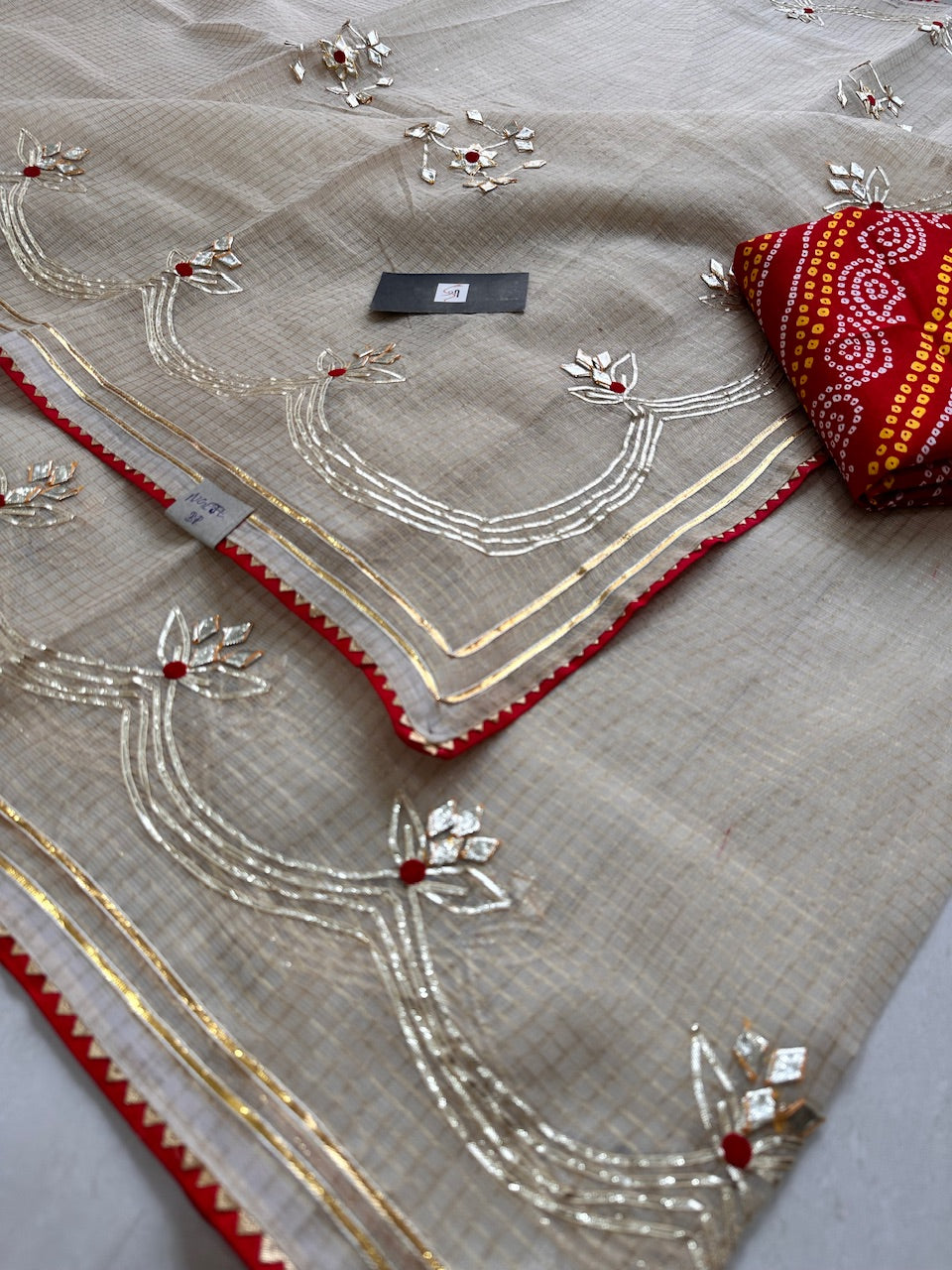 Jaipuri Gota Patti Embroidered Kota Cotton Tissue Doria Saree