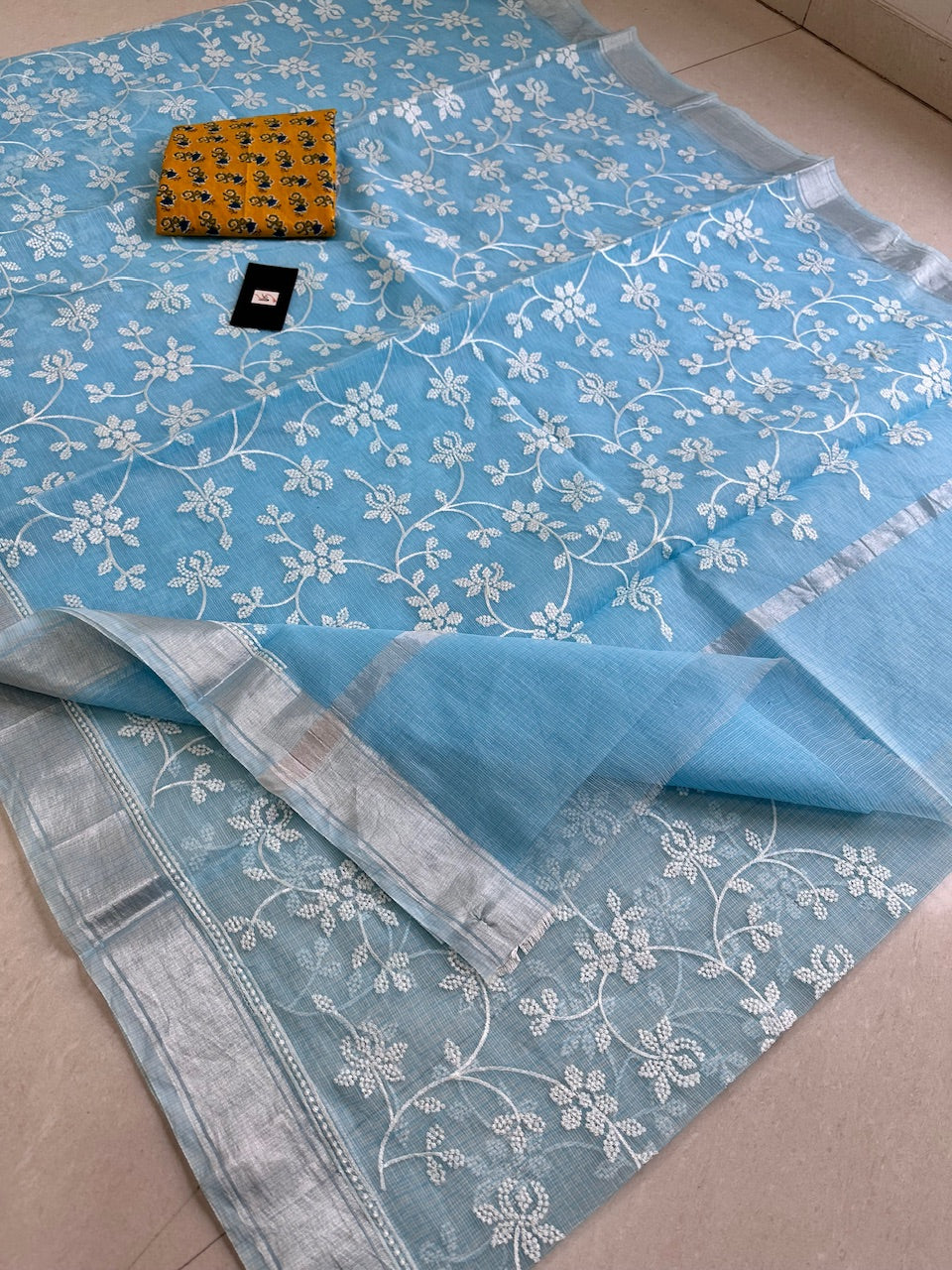 Embroidered Kota Cotton Doria Saree