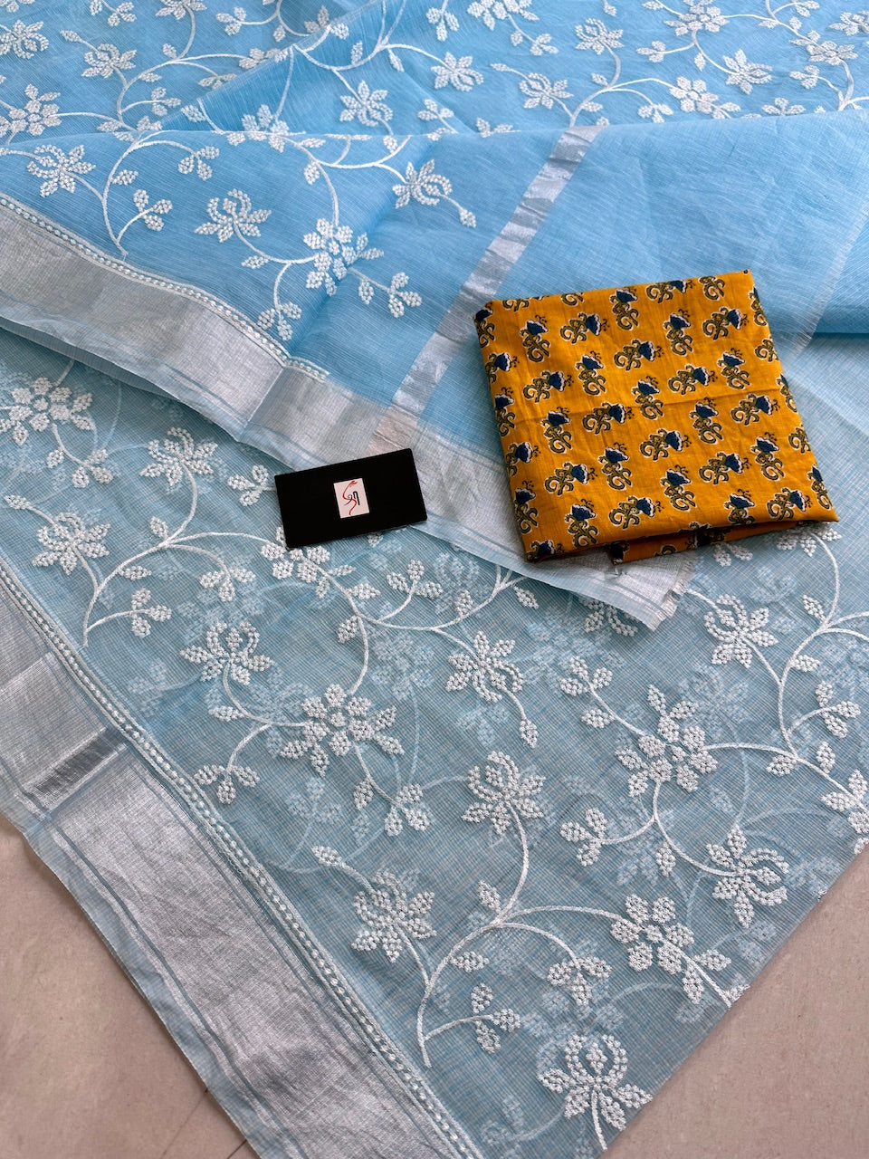 Embroidered Kota Cotton Doria Saree