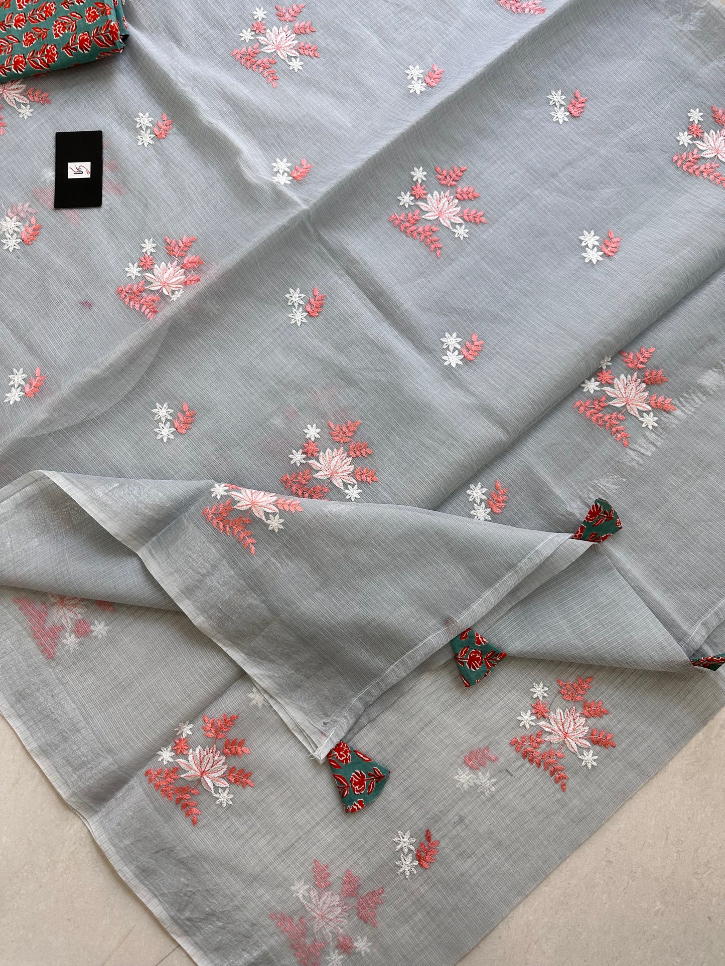 Embroidered Kota Cotton Doria Saree