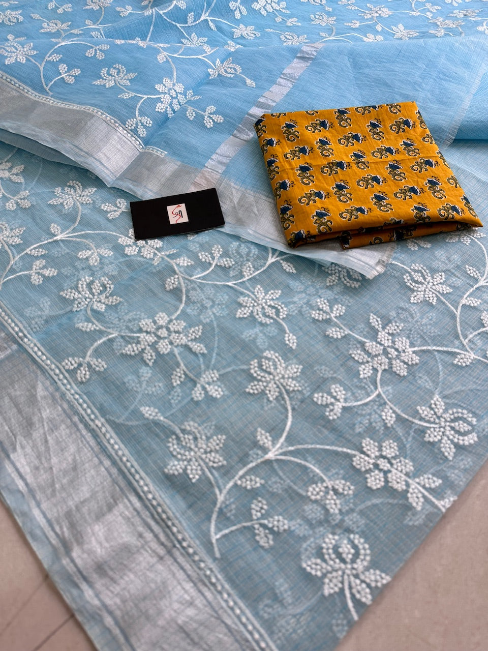 Embroidered Kota Cotton Doria Saree