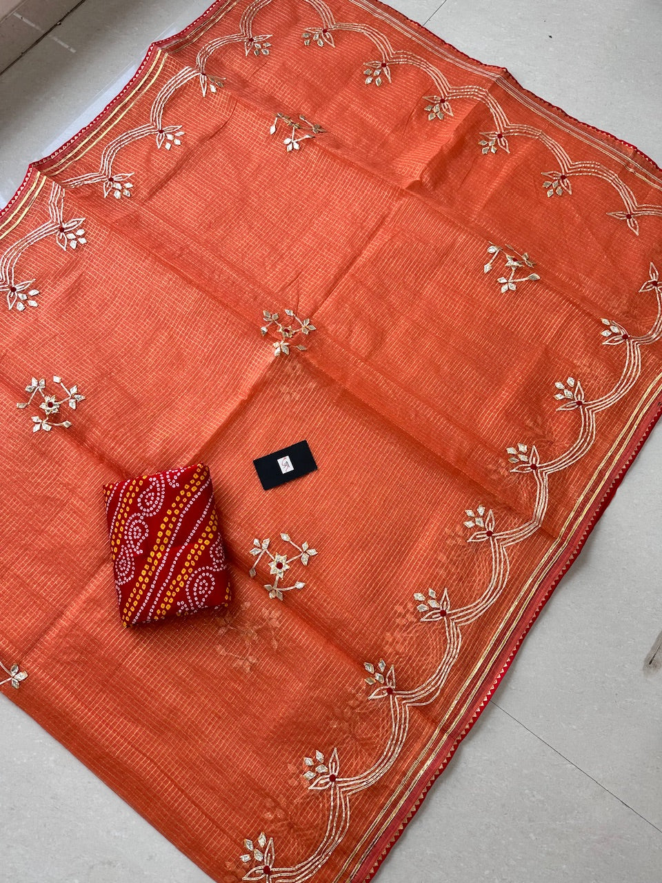 Jaipuri Gota Patti Embroidered Kota Cotton Tissue Doria Saree