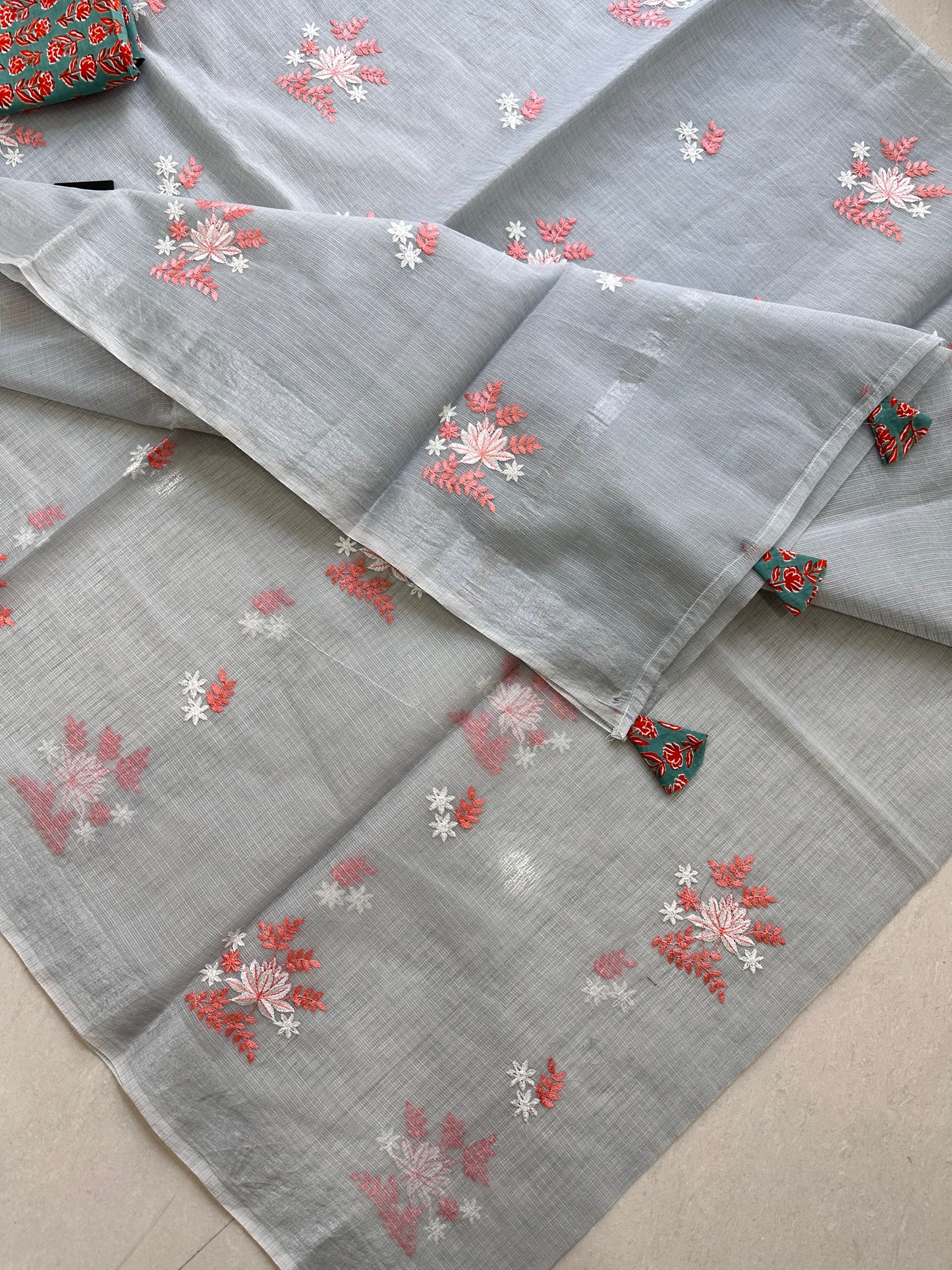 Embroidered Kota Cotton Doria Saree