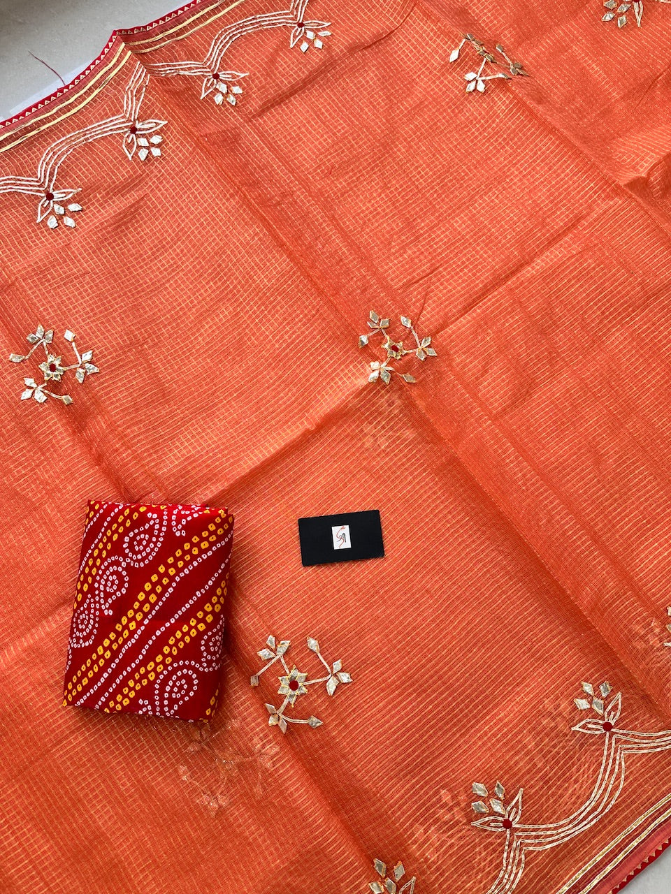 Jaipuri Gota Patti Embroidered Kota Cotton Tissue Doria Saree