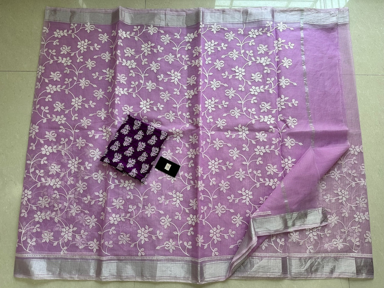 Embroidered Kota Cotton Doria Saree