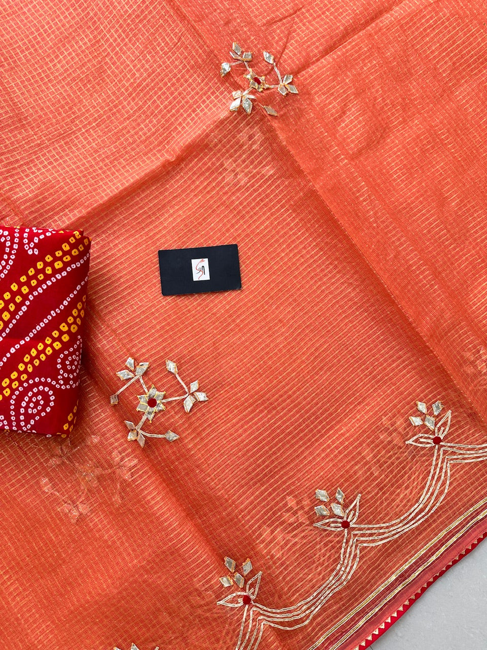 Jaipuri Gota Patti Embroidered Kota Cotton Tissue Doria Saree