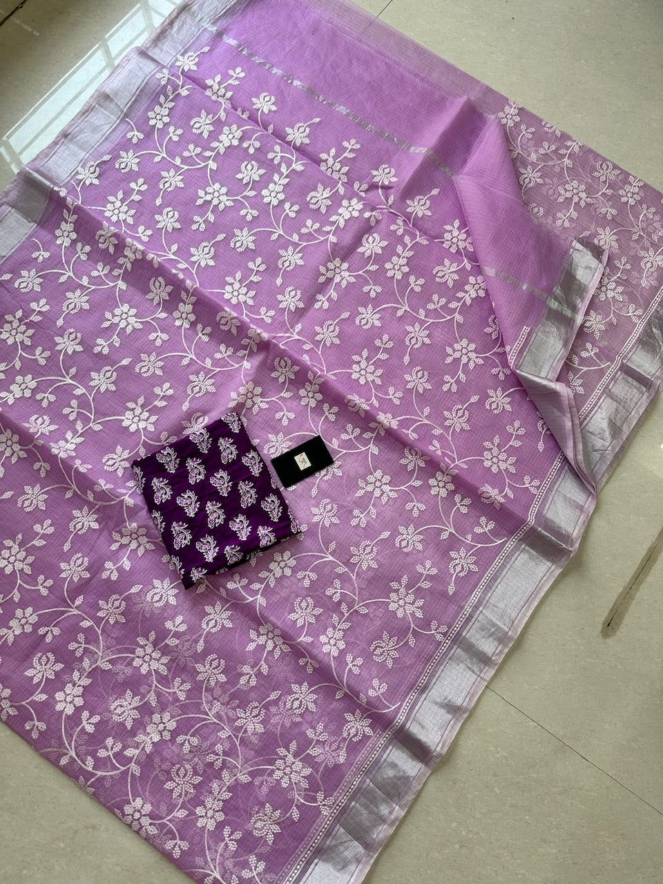 Embroidered Kota Cotton Doria Saree