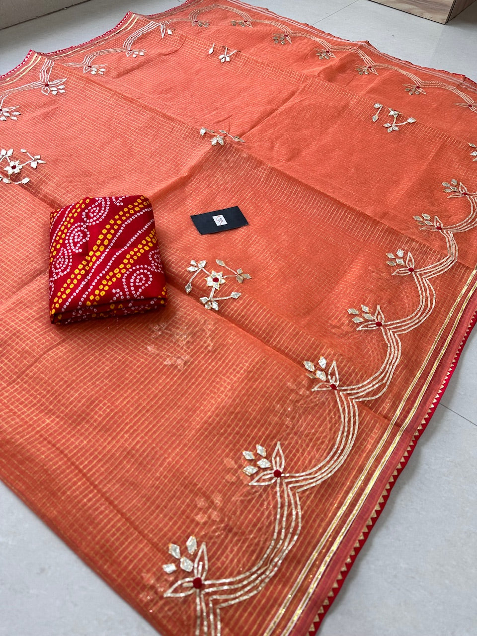 Jaipuri Gota Patti Embroidered Kota Cotton Tissue Doria Saree