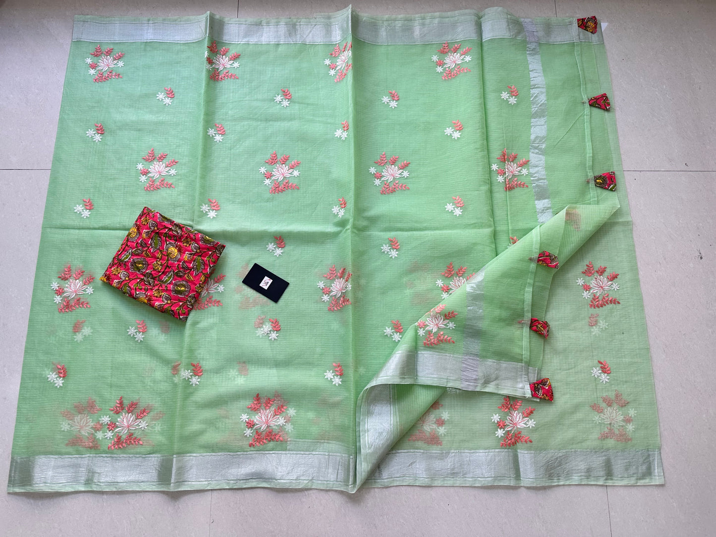 Embroidered Kota Cotton Doria Saree