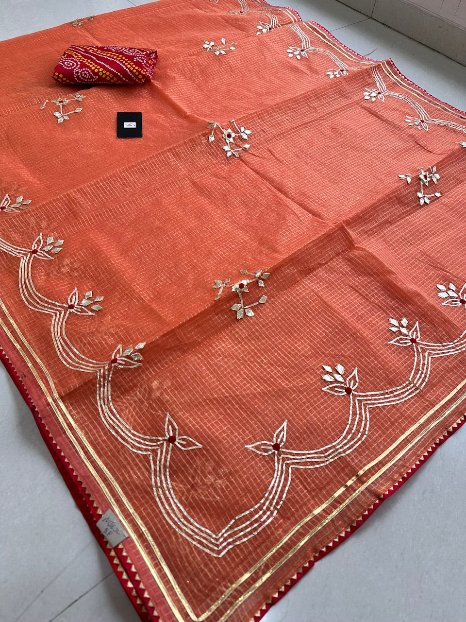 Jaipuri Gota Patti Embroidered Kota Cotton Tissue Doria Saree