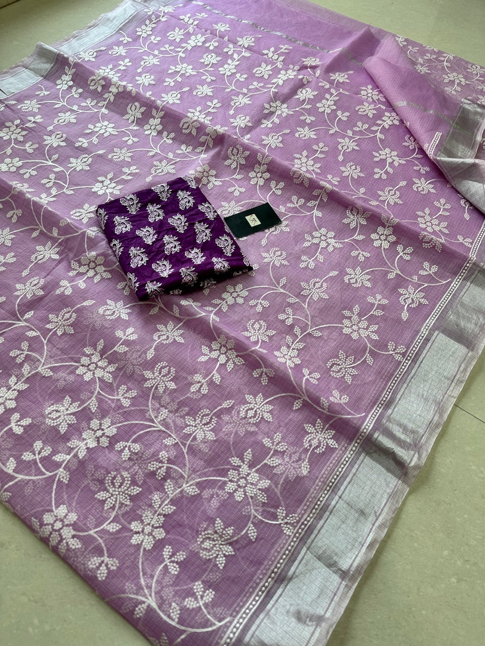 Embroidered Kota Cotton Doria Saree