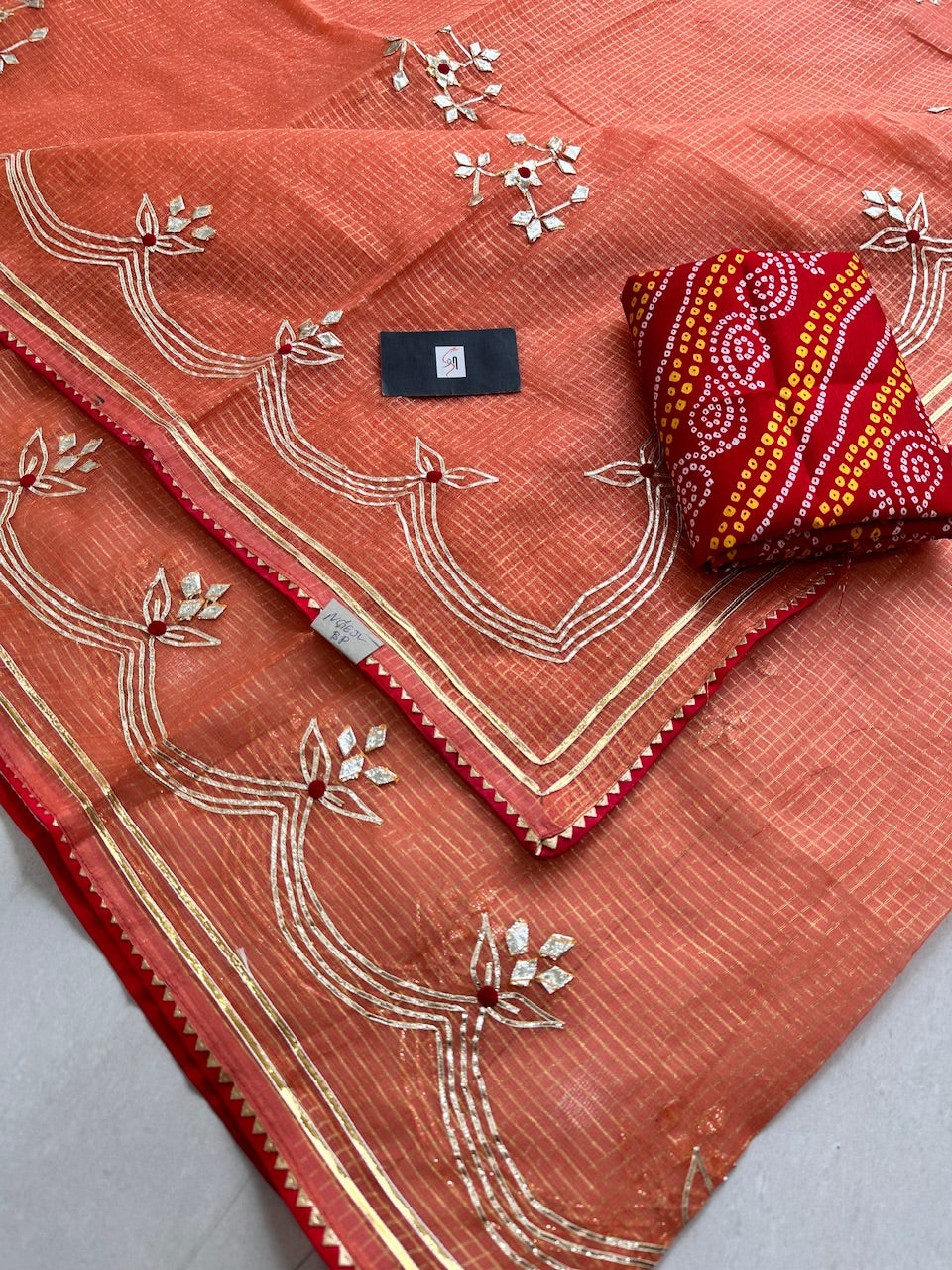 Jaipuri Gota Patti Embroidered Kota Cotton Tissue Doria Saree