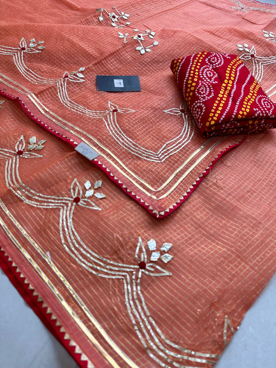 Jaipuri Gota Patti Embroidered Kota Cotton Tissue Doria Saree