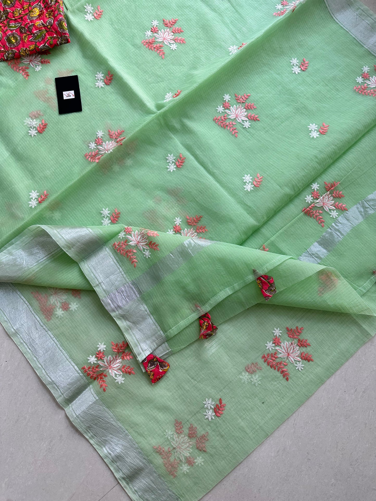 Embroidered Kota Cotton Doria Saree