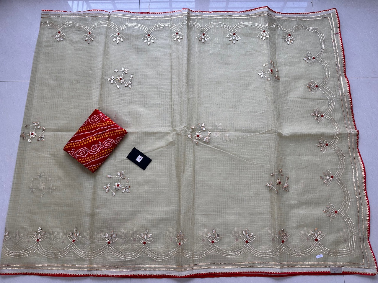 Jaipuri Gota Patti Embroidered Kota Cotton Doria Tissue Saree