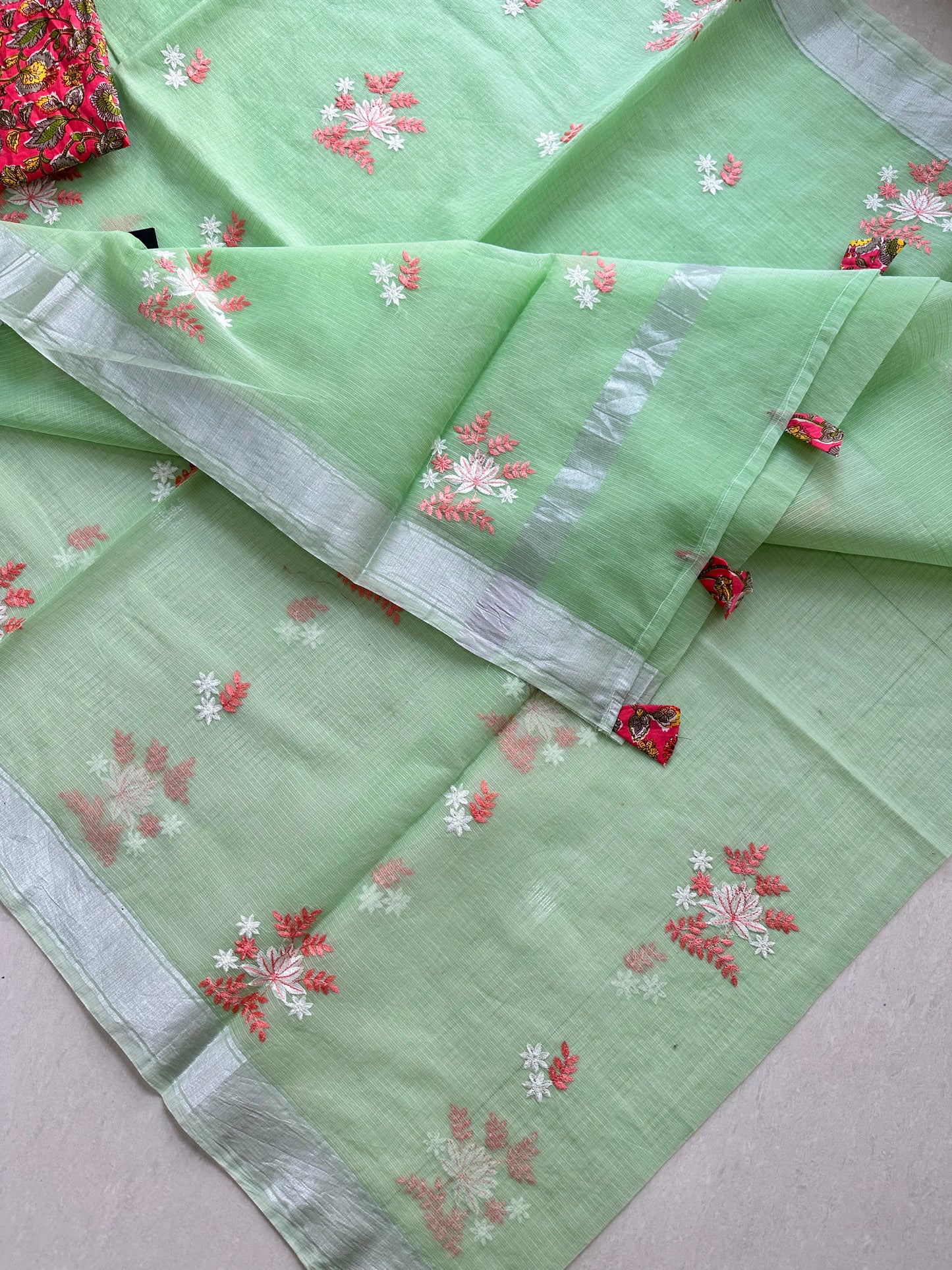 Embroidered Kota Cotton Doria Saree